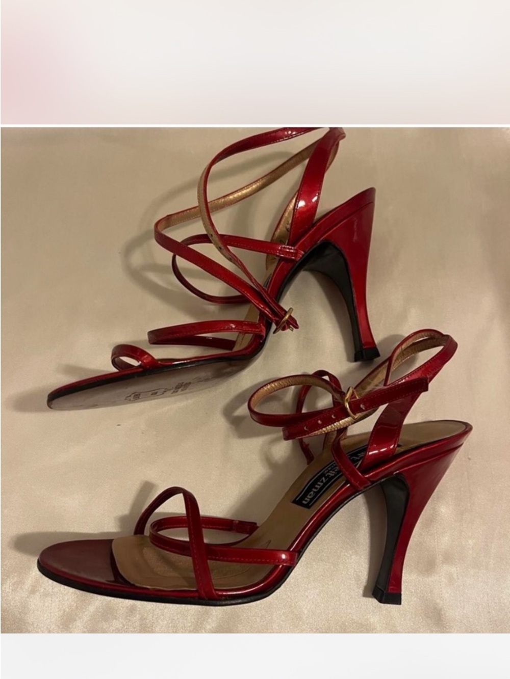 Stuart Weitzman Red Patent Strappy Stiletto Sandals